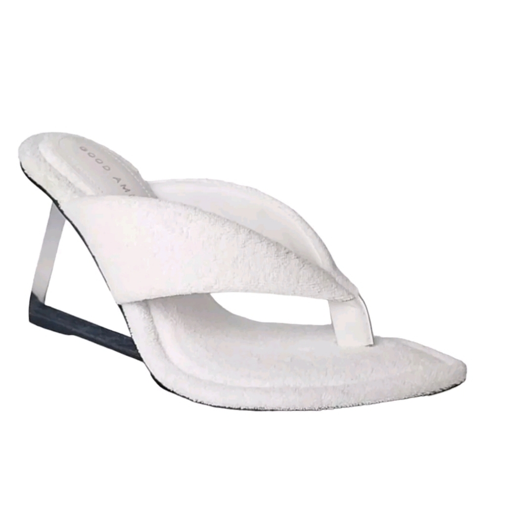 Good American Clear Wedge Sandals White Terry  Womens size 7.5